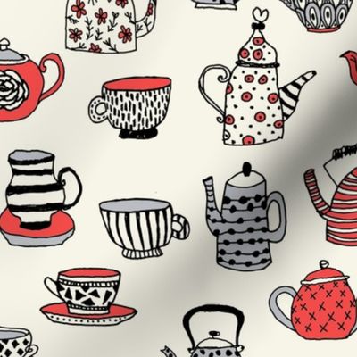 tea cups tea party // alice in wonderland tea party british hand-drawn illustration tea pattern