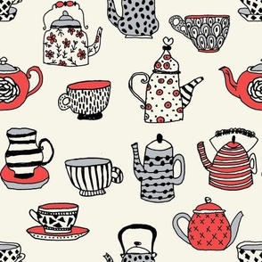 tea cups tea party // alice in wonderland tea party british hand-drawn illustration tea pattern