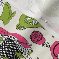 alice in wonderland // kids girls fairy tale theme cat mad hatter tea party tea cup illustration pattern 