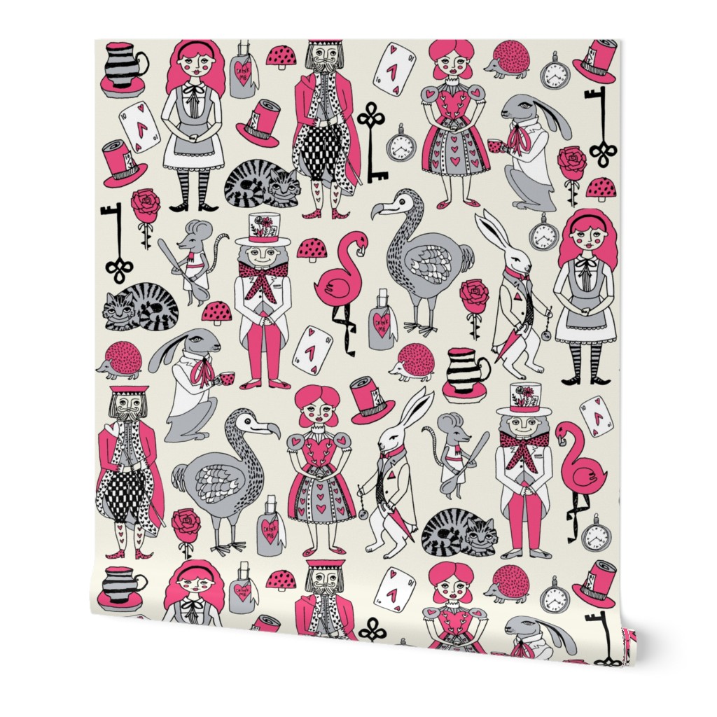 alice in wonderland // alice fabric mad hatter white rabbit fairytale fabric hand-drawn illustration andrea lauren fabric andrea lauren design