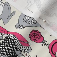 alice in wonderland // alice fabric mad hatter white rabbit fairytale fabric hand-drawn illustration andrea lauren fabric andrea lauren design