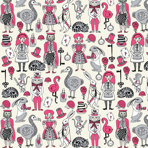 alice in wonderland // alice fabric mad hatter white rabbit fairytale fabric hand-drawn illustration andrea lauren fabric andrea lauren design