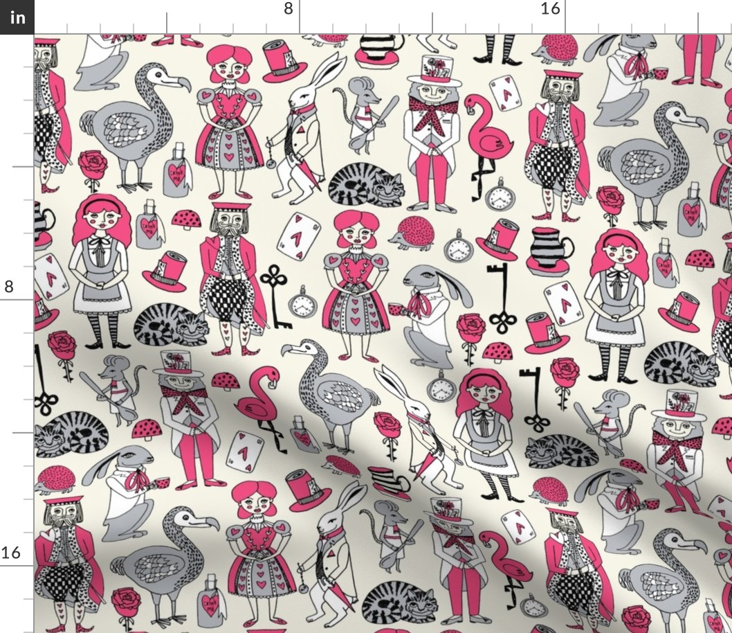 alice in wonderland // alice fabric mad hatter white rabbit fairytale fabric hand-drawn illustration andrea lauren fabric andrea lauren design