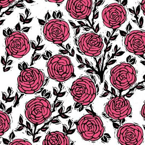 rose // english rose pink spring floral flowers linocut block print 