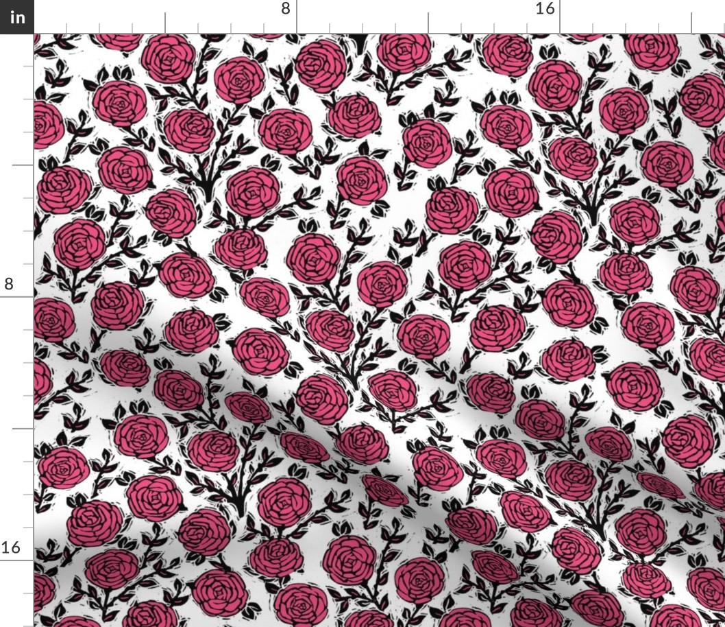 rose // english rose pink spring floral flowers linocut block print 