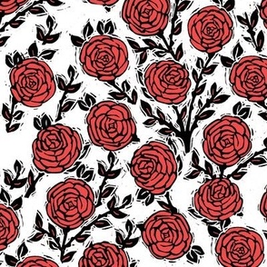 rose // spring florals flower traditional block print linocut illustration