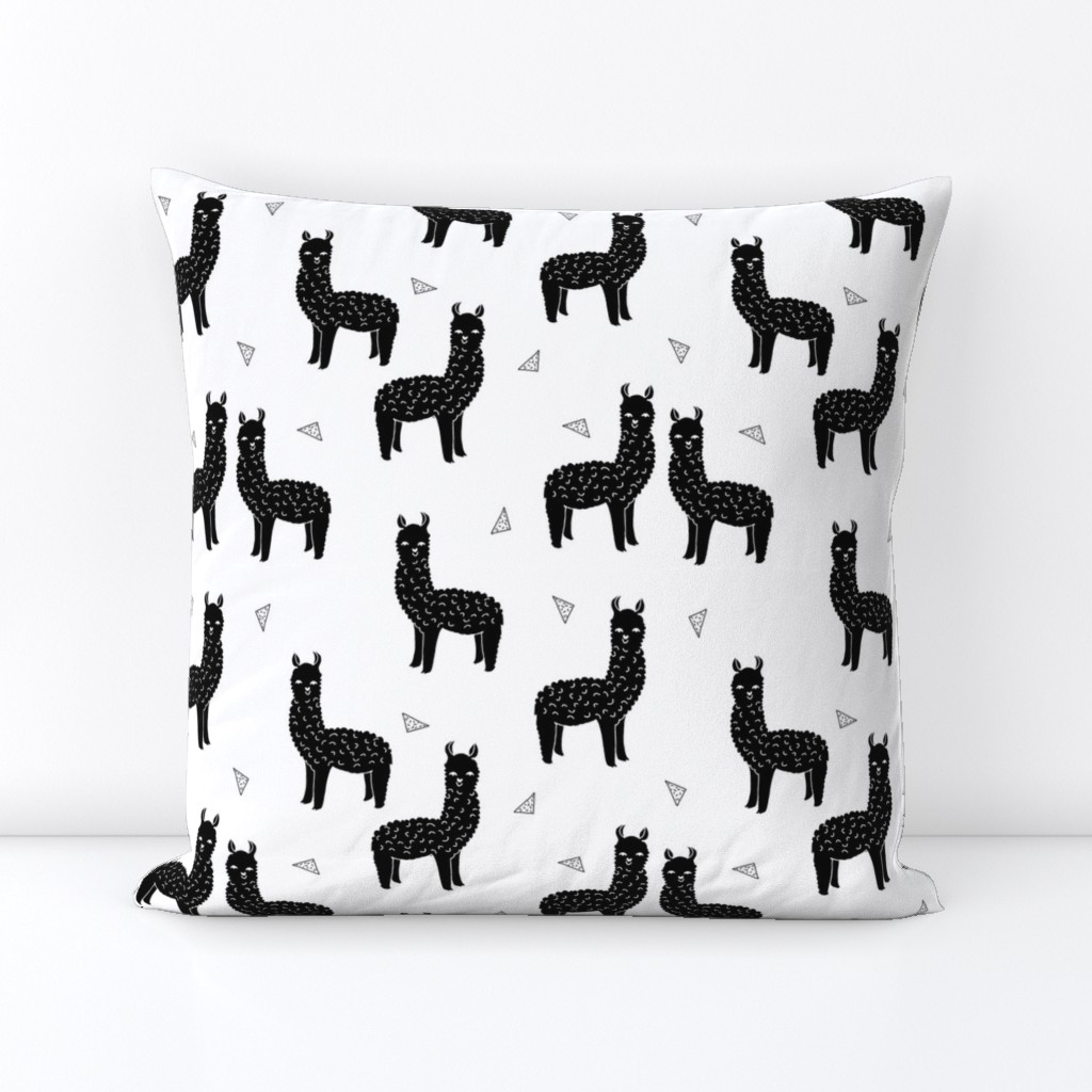 alpaca // black and white kids nursery baby llamas triangles 