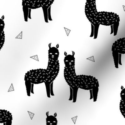 alpaca // black and white kids nursery baby llamas triangles 