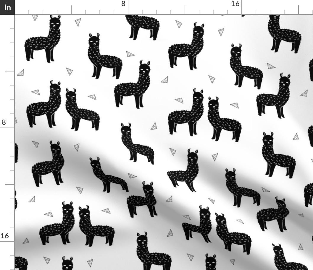 alpaca // black and white kids nursery baby llamas triangles 