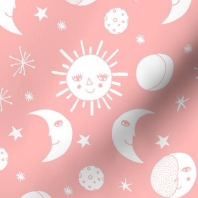 sun moon stars // pink kids room pastel little girls constellations kids print