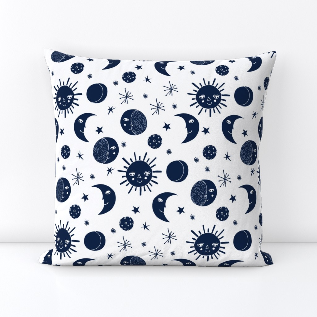 sun moon stars // navy blue white kids room boys constellation kids print