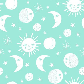 sun moon stars // bright mint cute kids nursery baby