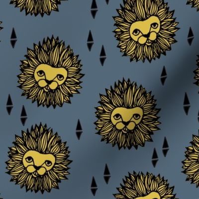 lion // lion head blue and yellow kids boys nursery zoo animal exotic safari roar  rawr