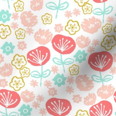 spring flowers // coral mint pink gold girly sweet floral flowers spring easter print