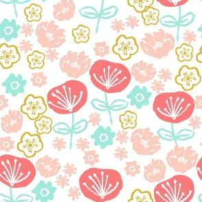 spring flowers // coral mint pink gold girly sweet floral flowers spring easter print
