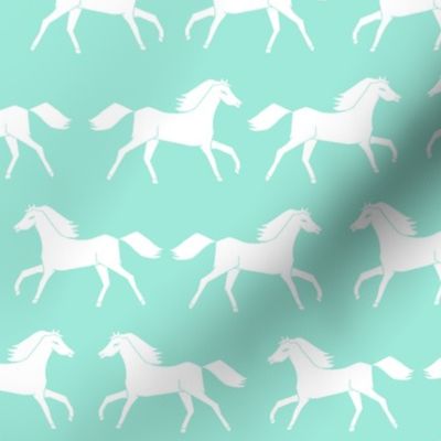 horses // running horses mint and white girly pastel horse illustration for girls room 