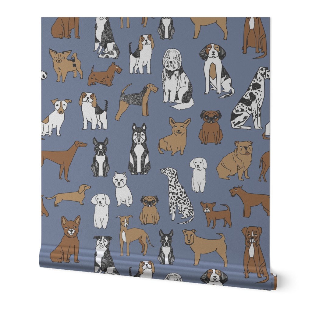 happy dogs // stonewash blue pets fabric pug boston terrier cute pets design