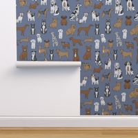 happy dogs // stonewash blue pets fabric pug boston terrier cute pets design