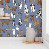 happy dogs // stonewash blue pets fabric pug boston terrier cute pets design