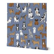 happy dogs // stonewash blue pets fabric pug boston terrier cute pets design