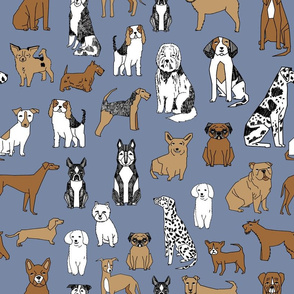 happy dogs // stonewash blue pets fabric pug boston terrier cute pets design