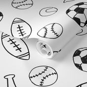 sports fabric // black and white minimal line drawing hand drawn sports print