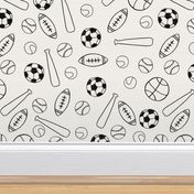 sports fabric // black and white minimal line drawing hand drawn sports print