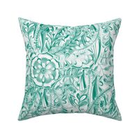 Boho Flower Burst in Emerald Green and White