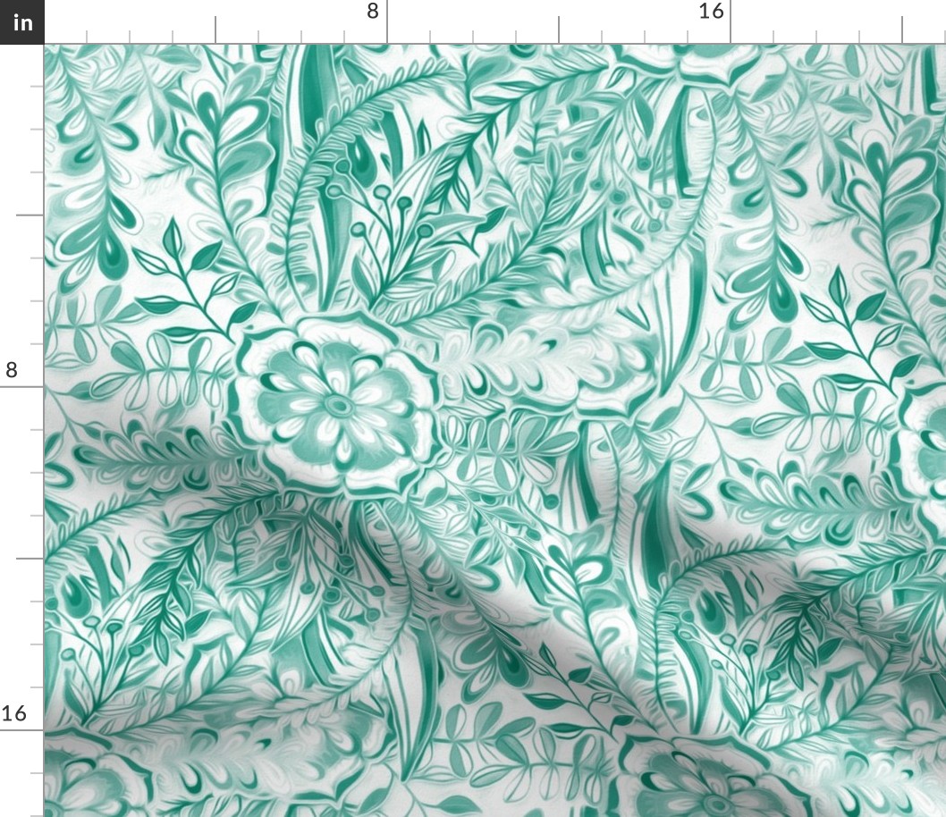 Boho Flower Burst in Emerald Green and White