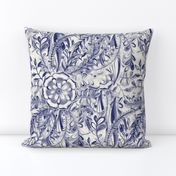 Boho Flower Burst in Indigo Navy Blue and Cream