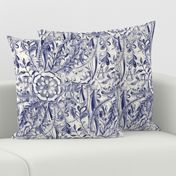 Boho Flower Burst in Indigo Navy Blue and Cream