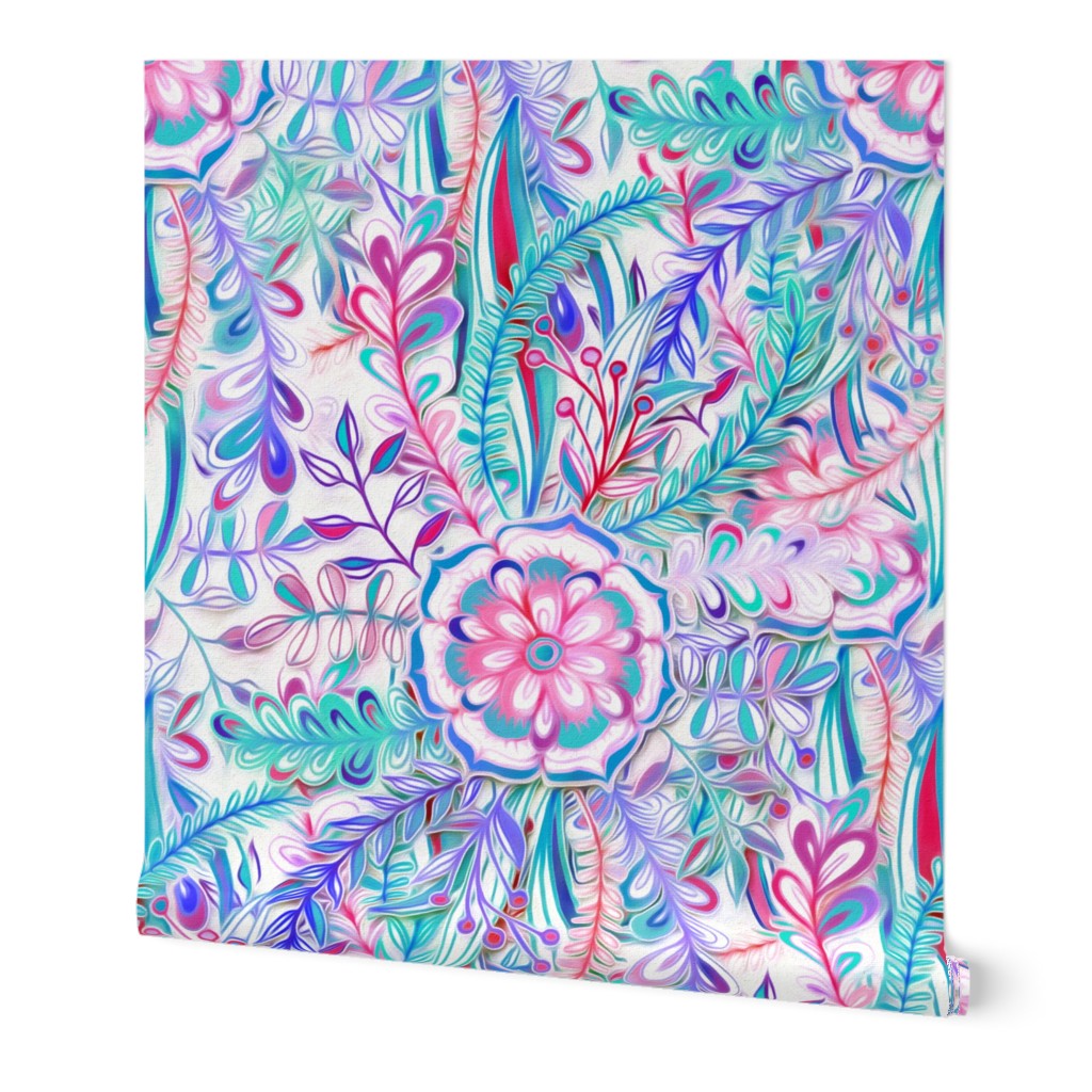 Boho Flower Burst in Pink, Teal and Blue