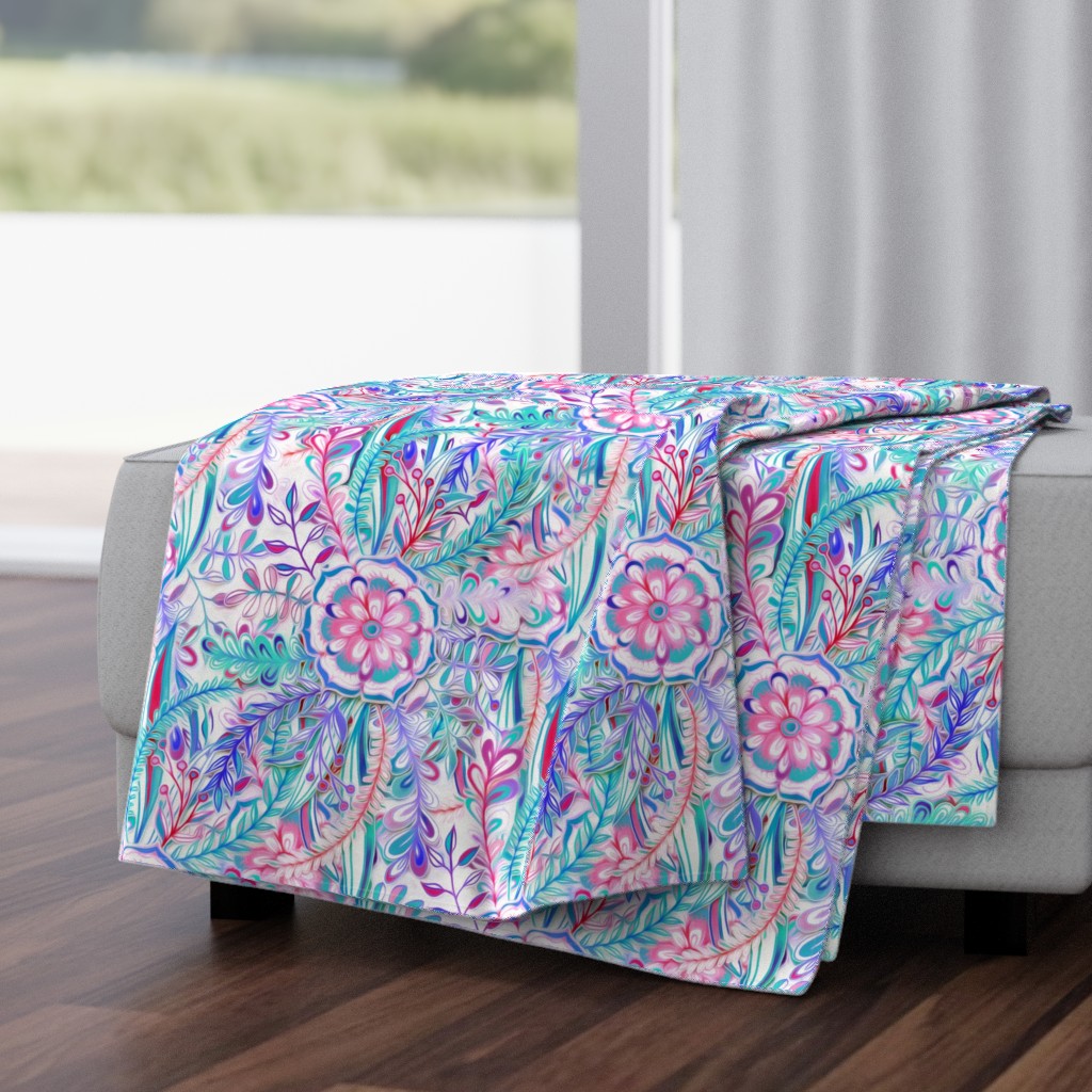 Boho Flower Burst in Pink, Teal and Blue