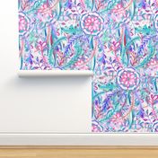 Boho Flower Burst in Pink, Teal and Blue