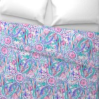 Boho Flower Burst in Pink, Teal and Blue