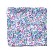 Boho Flower Burst in Pink, Teal and Blue