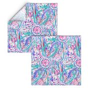 Boho Flower Burst in Pink, Teal and Blue