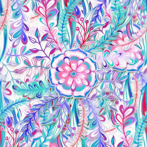 Boho Flower Burst in Pink, Teal and Blue