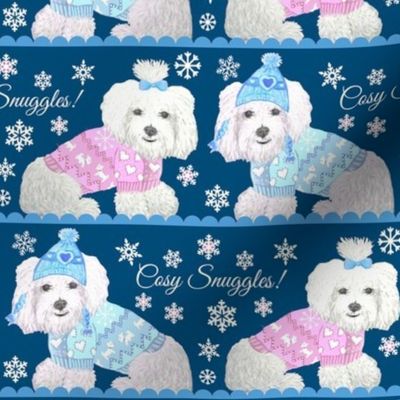 Maltese Dogs in Christmas sweaters / Christmas fabric, Holiday Fabric, Dogs in sweaters, Knitting fabric, Winter fabric,