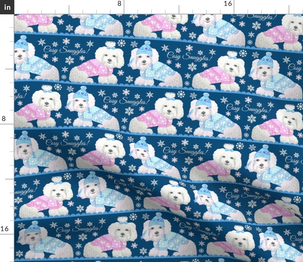 Maltese Dogs in Christmas sweaters / Christmas fabric, Holiday Fabric, Dogs in sweaters, Knitting fabric, Winter fabric,