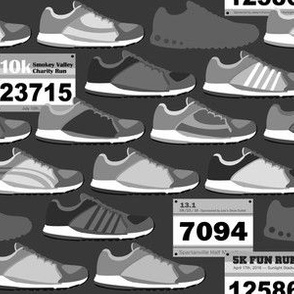 Running Shoes & Race Bibs - Grayscale