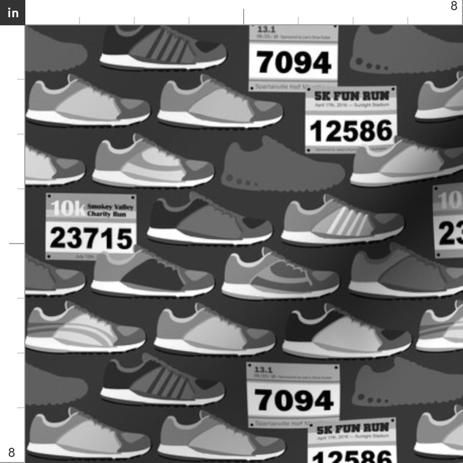 Running Shoes & Race Bibs - Grayscale Fabric | Spoonflower