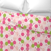 Unicorn Hexagon Quilt // cute hexagon pastel spring girly pink and green flower florals 