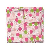 Unicorn Hexagon Quilt // cute hexagon pastel spring girly pink and green flower florals 