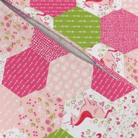 Unicorn Hexagon Quilt // cute hexagon pastel spring girly pink and green flower florals 