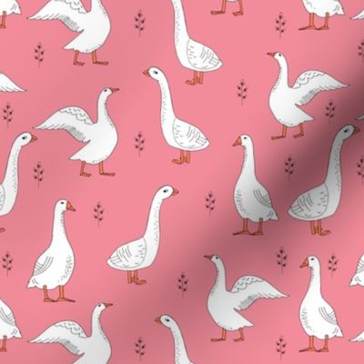 geese // goose hand drawn farm animal pink pastel