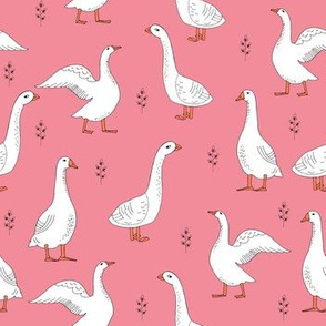 geese // goose hand drawn farm animal pink pastel