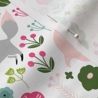 woodland spring // pink and green kids nursery baby girl flowers fox rabbits