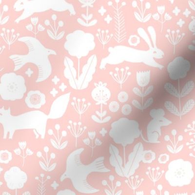 woodland spring // nursery baby pink pastel baby girl cute animals rabbit bird flowers florals