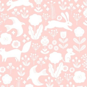 woodland spring // nursery baby pink pastel baby girl cute animals rabbit bird flowers florals